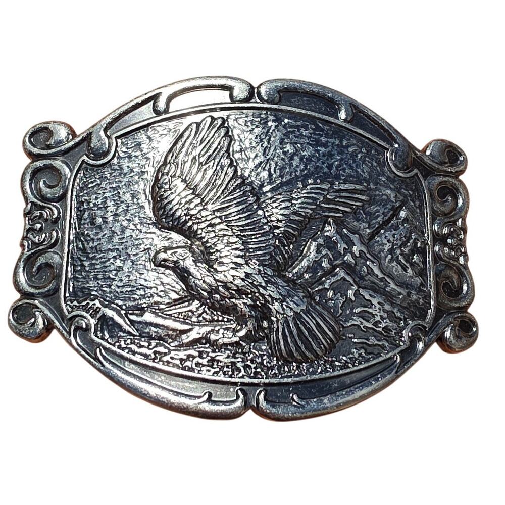 Vintage soaring bald eagle pewter belt buckle